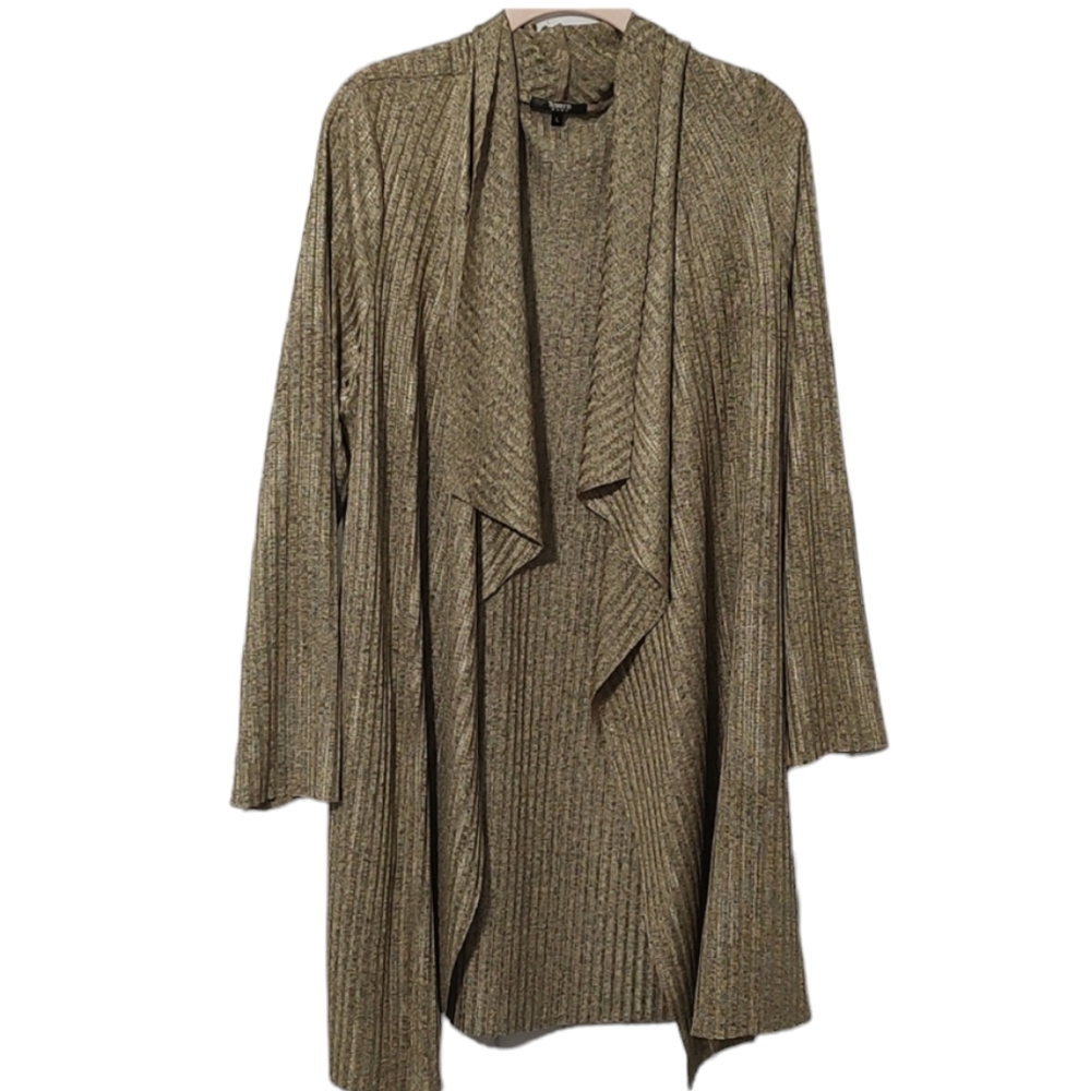 Gold Shimmer Knee Length Tesoro Moda Open Waterfall Cardigan sz Large - XL =16